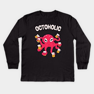 Octoholic Beer Kraken Fun Drinking Party Kids Long Sleeve T-Shirt